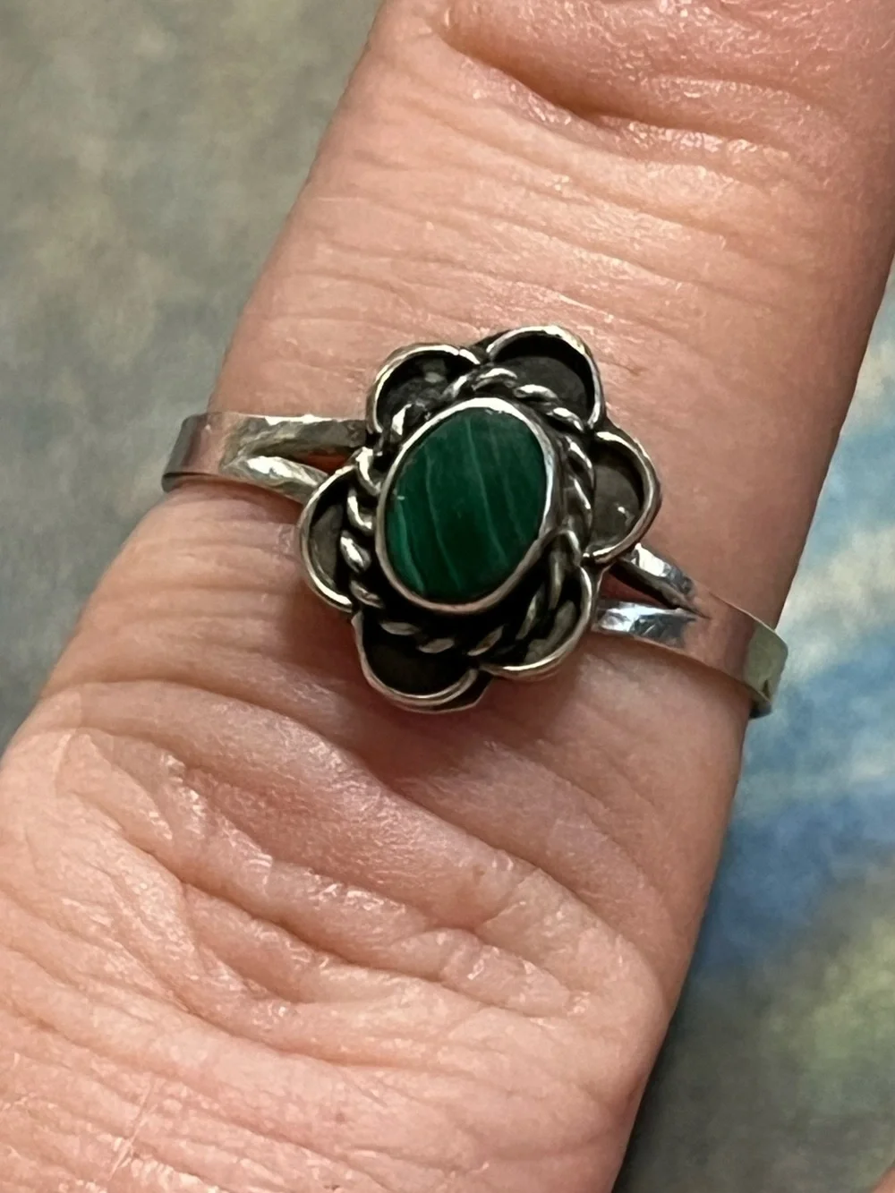 Vintage Mexico Sterling Silver 925 Malachite Statement Ring - Size 5.75